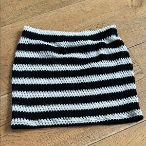 PrettyLittleThing Black & White Striped Crochet Mini Skirt